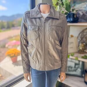 Bernardo Faux Leather Distressed Bomber Jacket/Moto Jacket, Women's Size Medium